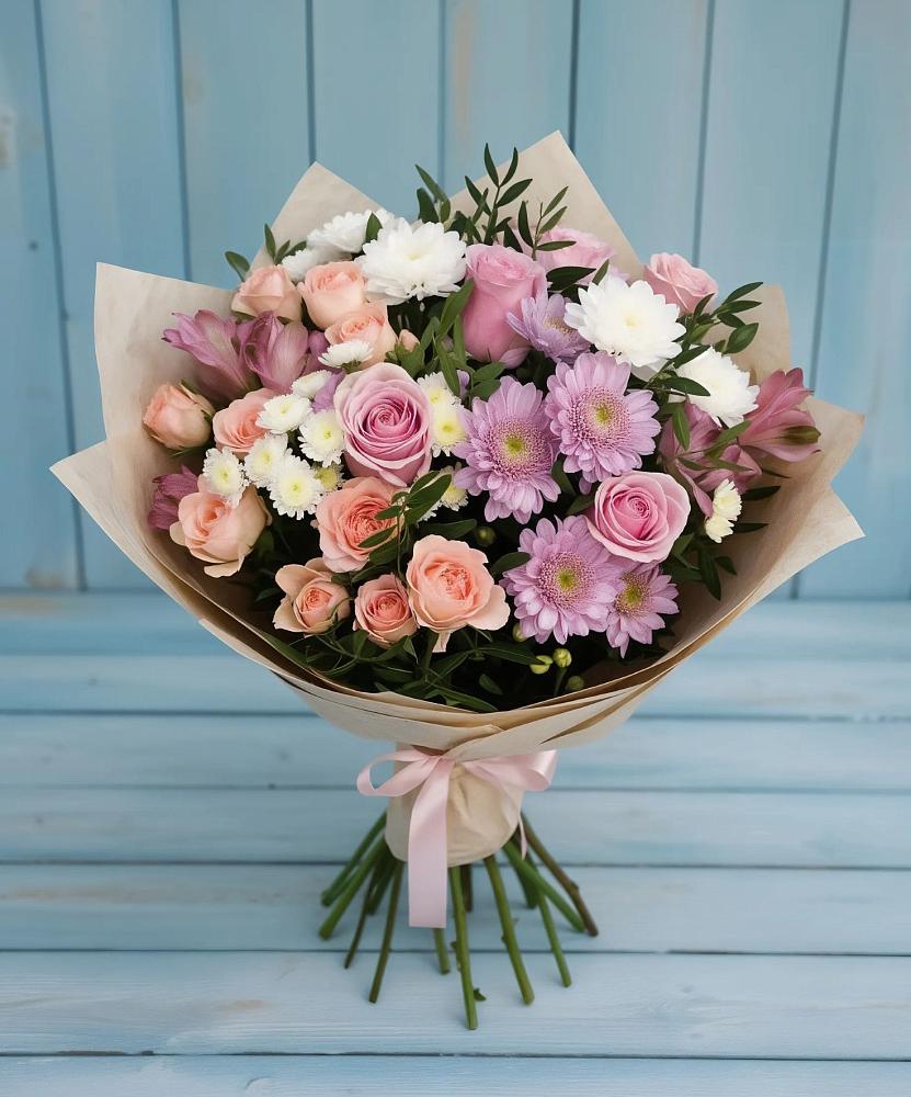 Букет цветов из: Хризантемы, Розы и Альстромерии в Сельхозтехнике