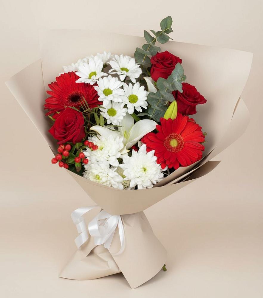 Букет цветов из: Розы, Хризантемы, Герберы и Лилии в Сельхозтехнике