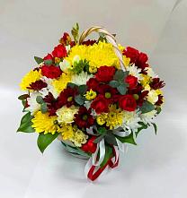 Цветочная композиция из Хризантемы и Розы в корзине #REPLACE_PRED# Сельхозтехнике